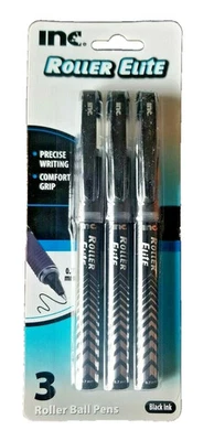 INC. ROLLER ELITE 0.7mm Precise Writing Roller Ball Pens - Pack of 3 (Black Ink)