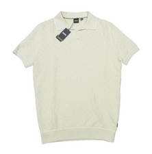 Boss Hugo Boss Men's Beige Irenzo Textured Pattern Cotton Polo Sweater S
