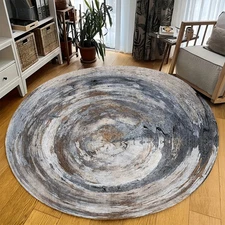 Extra Large Round Area Mat - Modern Abstract Mat in GreyBlackBeigeWhiteGray, Non
