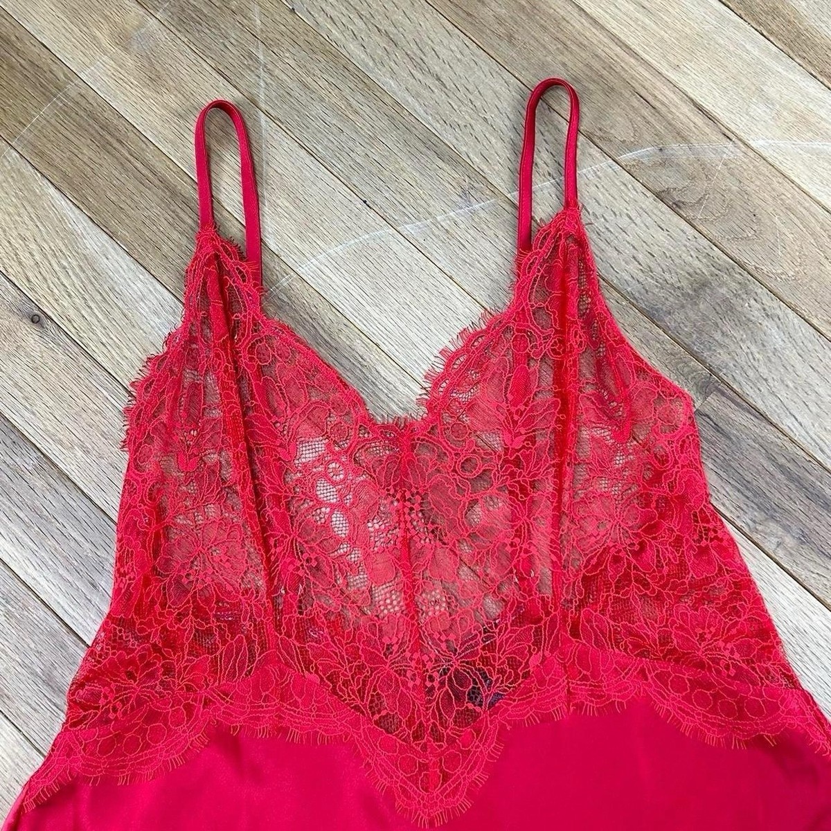 chinese dress ladies 1990s Vintage Victoria's Secret Red Lace Bustier Slip Dress main image 1