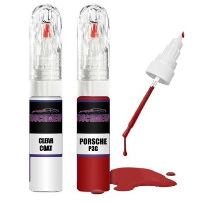 Lackstift für PORSCHE VERMELHO FLASH P3G + Klarlack Pinsel Kratzer Fix Kit