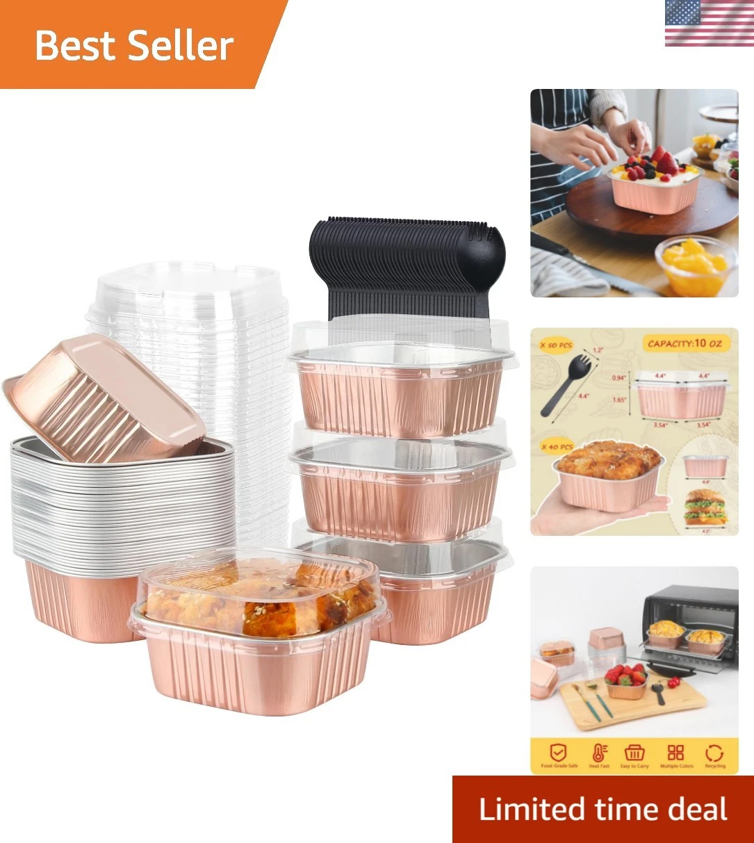 Mini Cake Pans with Lids and Spoons,10oz Disposable Small Foil Baking Tins,40...