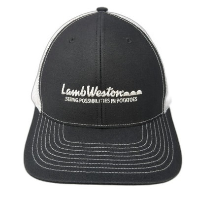 Richardson Trucker Hat Black One Size Lamb Weston Potatoes Logo Snapback Mesh