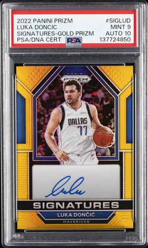 2022 PANINI PRIZM SIGNATURES GOLD PRIZM LUKA DONCIC 1/10 PSA 9 DNA AUTO 10