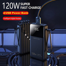 Power Bank 120W Charging 4Cables Portable External Battery Backup For Cell Phone
