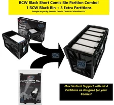 1 BCW Black Short Comic Book Bin Heavy Duty Acid Free Plastic Box +3 Partitions