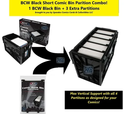 1 BCW schwarzer kurzer Comic Buchbehälter strapazierfähig säurefrei Kunststoffbox + 3 Trennwände - Bild 1 von 4