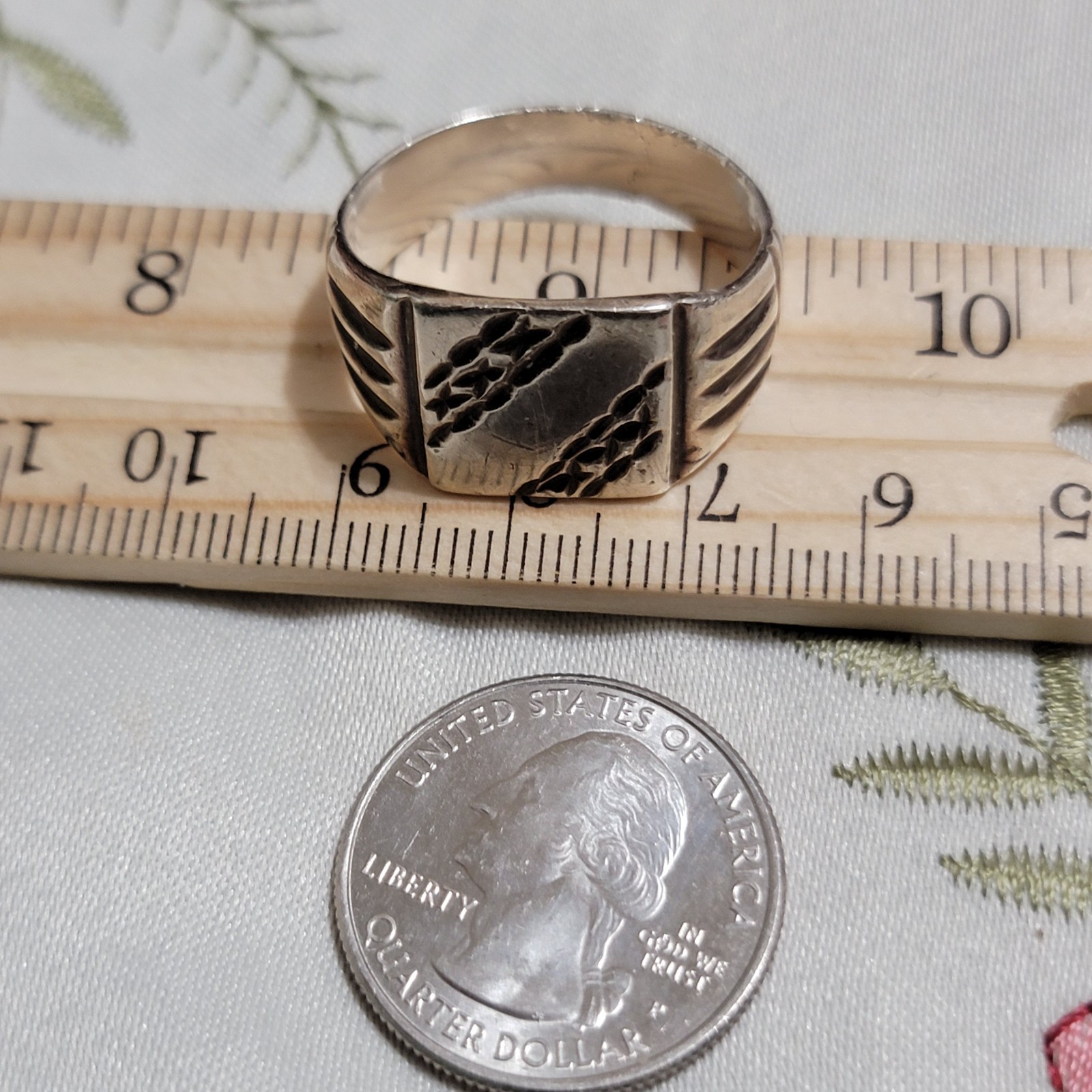 925 sterling silver Square signet ring with engra… - image 10