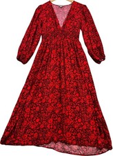 Knox Rose Womens Smocked Midi Dress Balloon Sleeve Size S Red Black Floral