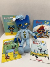 15" Pete the Cat Plush Stuffed animal Wearing Pajamas Plus 4 Pete the cat books