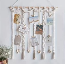 Boho Macrame Photo Display Wall Hanging Picture Holder Organizer Room Decor