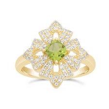 Yellow Gold Plated 925 Sterling Silver Ring With Peridot/Amethyst - Size 5-8