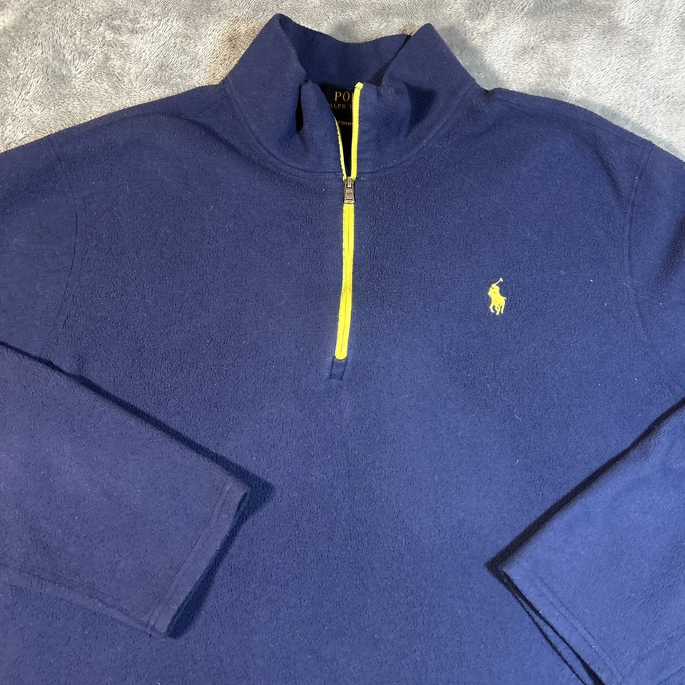 Polo Ralph Lauren 女式 1/4 拉链性能羊毛套衫蓝色 XL 黄色小马 — 第 2/4 张图片