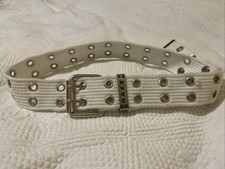 Vtg Mudd Canvas Womens Double Grommet Punk Rockstar Belt White Silver 28-36  Y2K