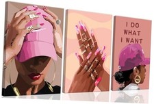 Black Girl Canvas Wall Art pink trend American Framed12X 16Inchesx3 colored