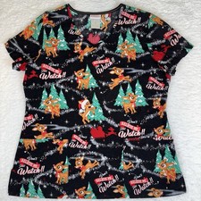 RUDOLPH THE RED NOSE REINDEER Christmas Holiday Scrub Top Size M Nurse V Neck