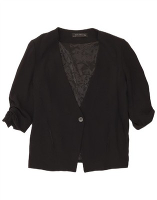 Zara Womens 3/4 Sleeve 1 Button Blazer Jacket UK 16 Large Black AP08