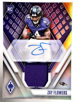 2023 Panini Phoenix Zay Flowers Rookie Patch Auto Purple RC /99 Ravens OS2