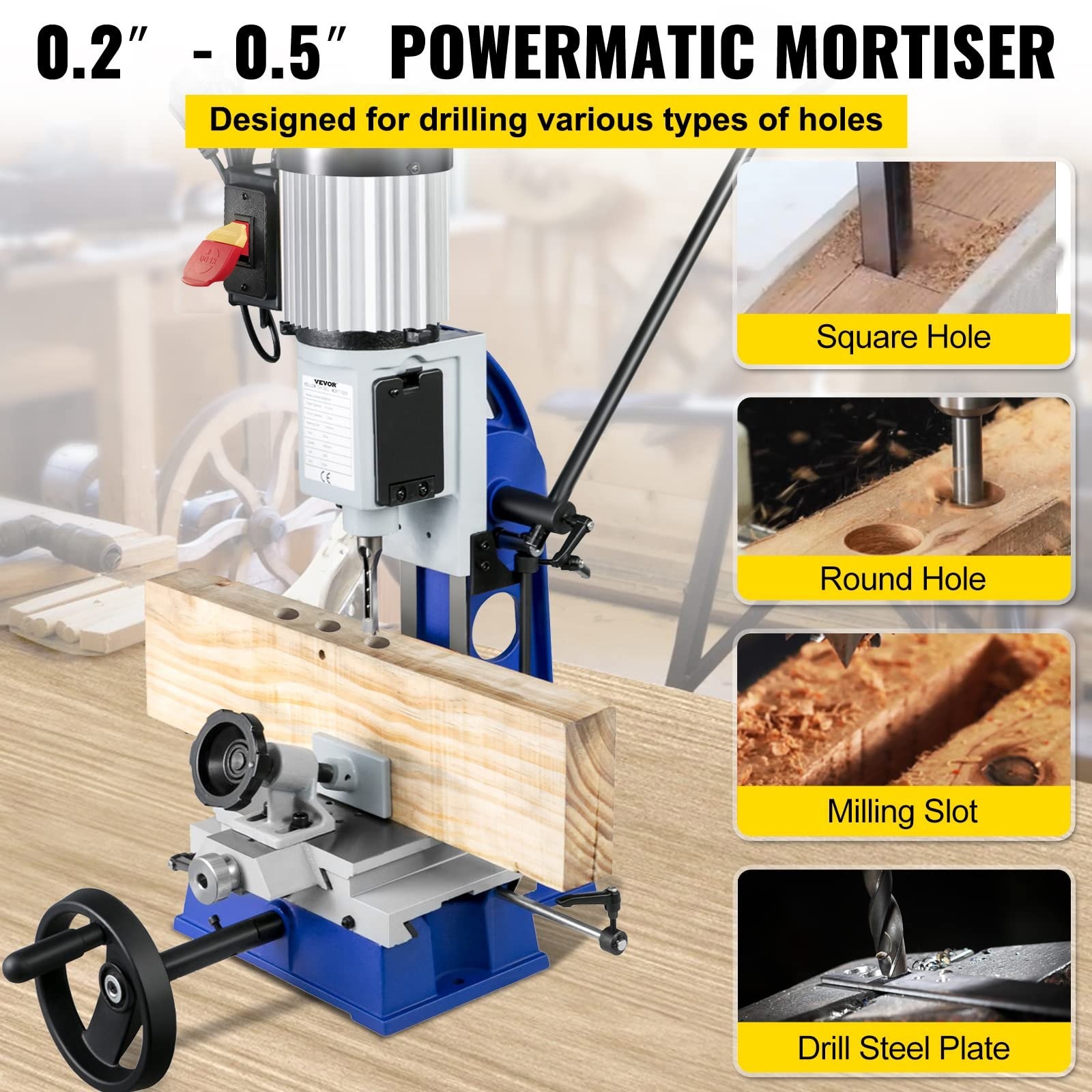 [New]VEVOR Woodworking Mortise Machine,1/2 HP 1700RPM Powermatic Mortiser,With M