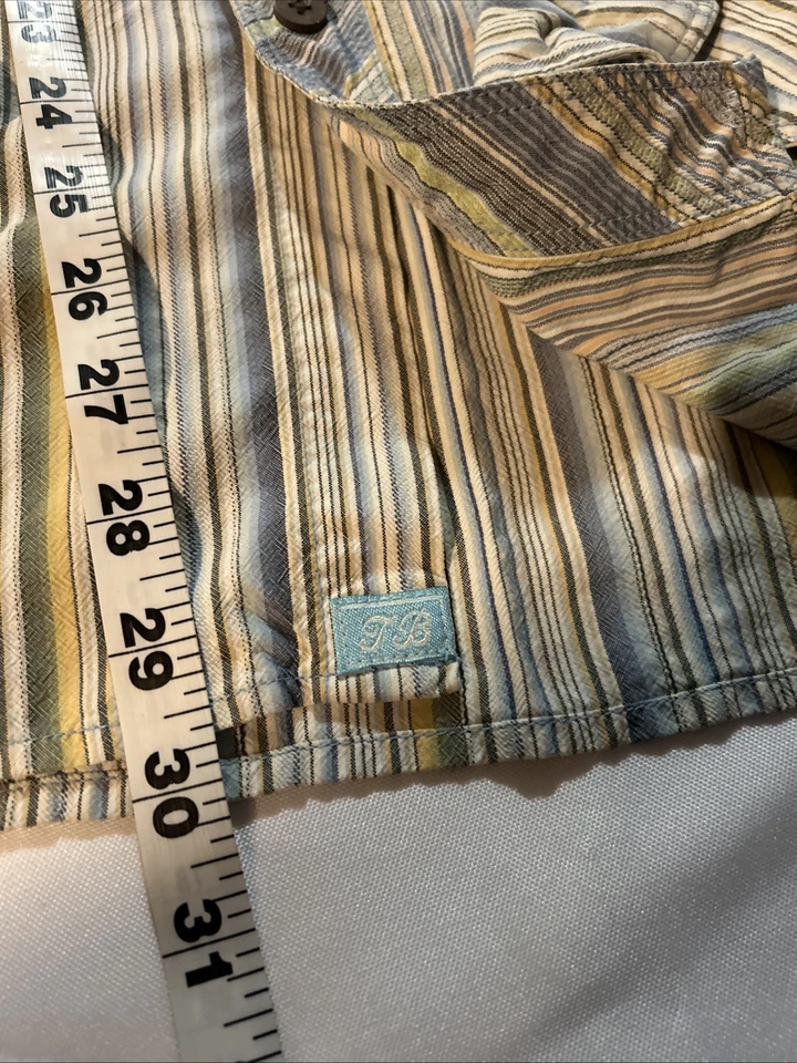 Tommy Bahama 100% Seda Vestido Camisa Abotonada Azul Amarillo Verde Rayas Talla M Foto 4 de 4