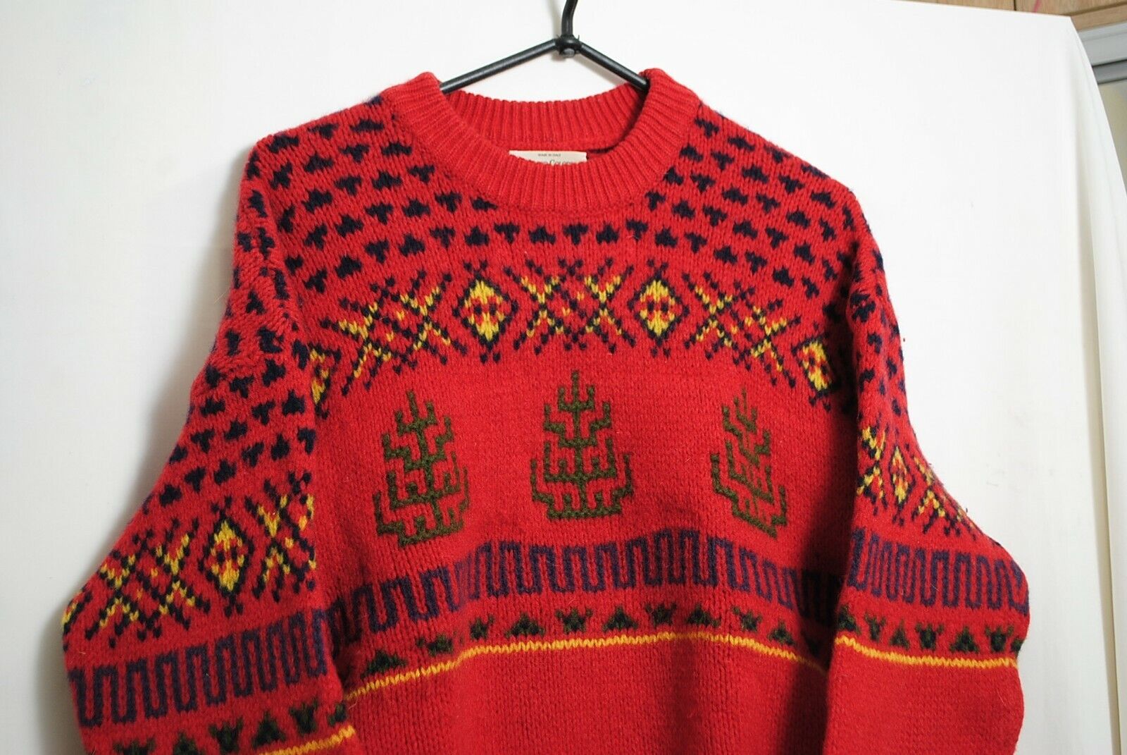 United Colors Of Benetton Vintage 90's Pattern Shetland Wool Sweater Size 48 Popularne domowe