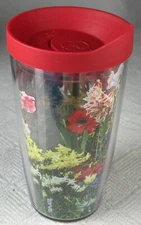 Tervis Tumbler 16 oz w/Red Lid Spring Floral Clear Wrap Double Walled Travel Cup