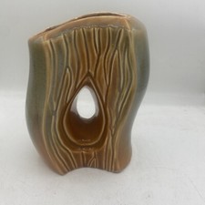 Fioriera vaso forma tronco albero fiamma verticale marrone oro 8"h,x 5"w legno MCM