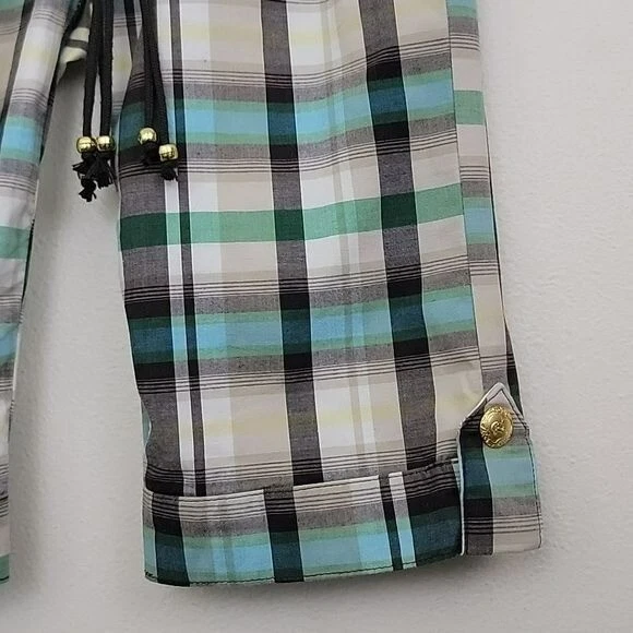 Candie's Blue, Brown, Tan, Green & White Plaid Bermuda Shorts Girls 8 - Image 3 of 4