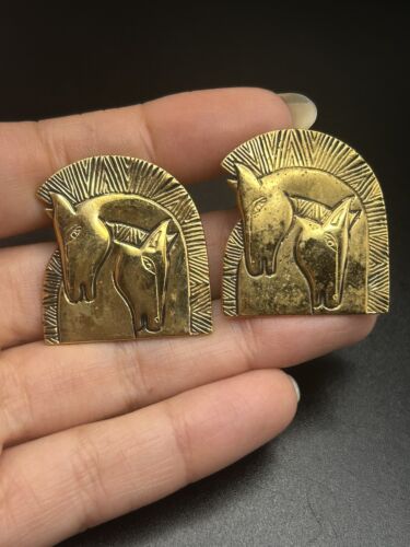 Vintage Laurel Burch Embracing Horses Earrings Gol