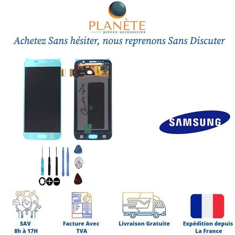 Original Ecran LCD Complet Bleu Sur Châssis Pour Samsung Galaxy S6 G920F - Photo 1/1