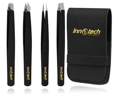 INNOTECH INSTRUMENTS 4 Profi Pinzetten Augenbrauen zupfen, schräg feine Zupfpinzette Haar Entfernung