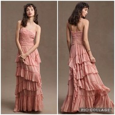 Anthropologie x BHLDN Jessa Asymmetrical Ruffled Metallic Drop Waist Gown 8