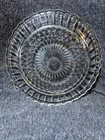 Vintage Footed Cake serving Plate Clear Glass Dots Federal Depression Starburst
