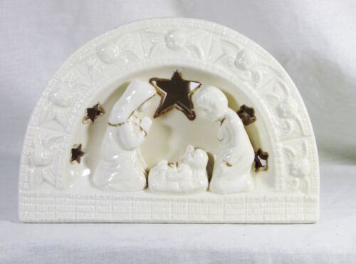 Portacandele Natività Natale 3D in ceramica con ritagli luna e stelle - Foto 1 di 11