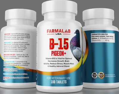 Vitamin B15 100 Tablets PALOMAS Pigeons Vitamina Farmalab Vuelo Energia Vigor