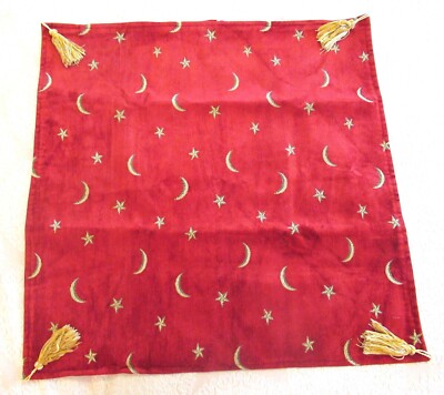 Red Velvet Moons & Stars Euro Pillow Sham, VTG Collectible Linen in EUC