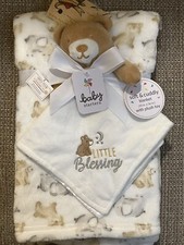 BABY STARTERS BLANKET BEAR SECURITY LITTLE BLESSING LOT 2 CREAM PASTEL ANIMALS