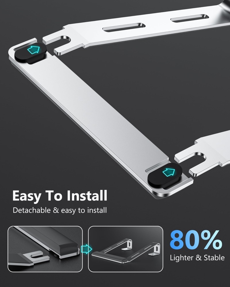 Aluminum Laptop Stand for Desk with Detachable Wrist Rest & Ergonomic Riser