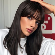 Long Bob Straight Wigs with Bangs Synthetic No Lace Black Hair Natural Wigs