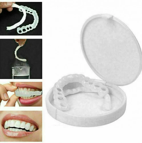 Snap On Upper&Bottom Set False Teeth Dental Veneers Denture Tooth Cover Silicone - Bild 11 von 14