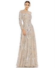 LONG SLEEVE EMBELLISHED ILLUSION EVENING GOWN