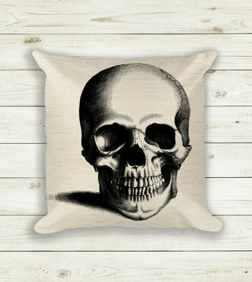 Set of 2, Halloween Skull Pillow Cover, Indoor/Outdoor Halloween, 16x16  - Image 2 of 3