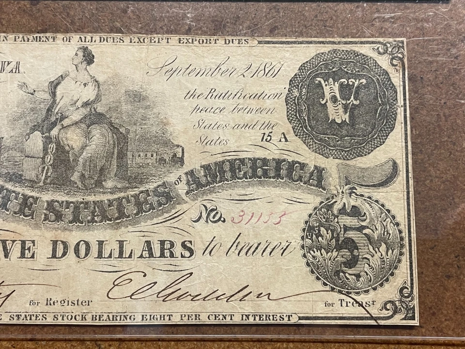 T-36 CSA Confederate States Civil War Money 1861 $5 note currency PCGS VF 25 - Image 3 of 4