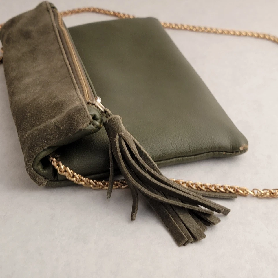 LUCKY BRAND Purse Crossbody Gold Chain Army Green Gray Handbag Zipper Bag Wallet - Image 4 of 4
