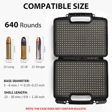 640 Rounds 22LR Ammo Case Portable Hard Ammo Storage Box, Lockable Travel Bullet