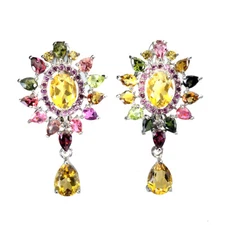 925 Sterling Silver Earrings Oval Citrine 8x6mm Tourmaline Gemstone Jewelry