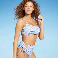 Women's Light Lift Square Neck Bikini Top Shade  Shore Blue Tie-Dye Size 34B