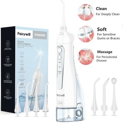 Fairywill Munddusche Wasser Flosser Oral Irrigator Reise Zahndusche mit 7 Düsen