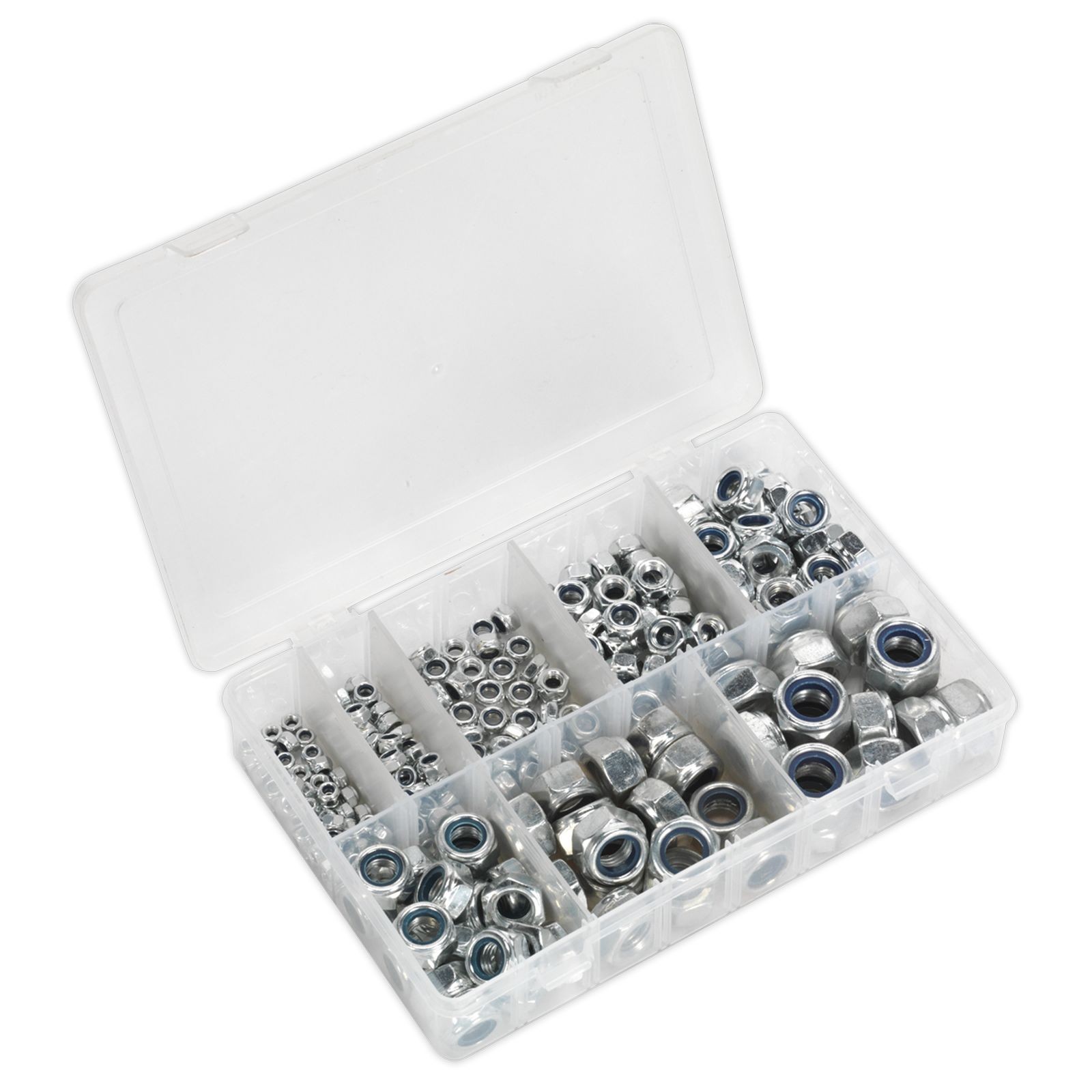Sealey Nylon Lock Nut Assortment 255pc M4-M16 DIN 985 - Part No. AB033LN