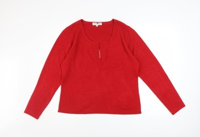 Ann McCartney Damen Rot Acryl Henley Pullover XL Langarm Strick